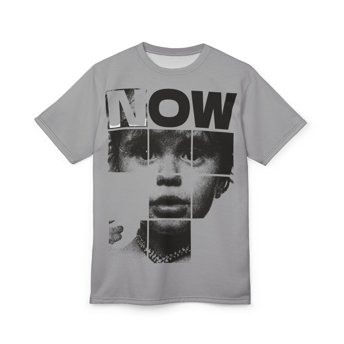NOW Graphic Tee — Retro Puzzle Face All-Over Print T-Shirt Printify